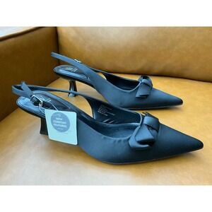 Worthington Wor‎ Rising Pumps Womens 11 Black New Bow Slingback Kitten Heel
